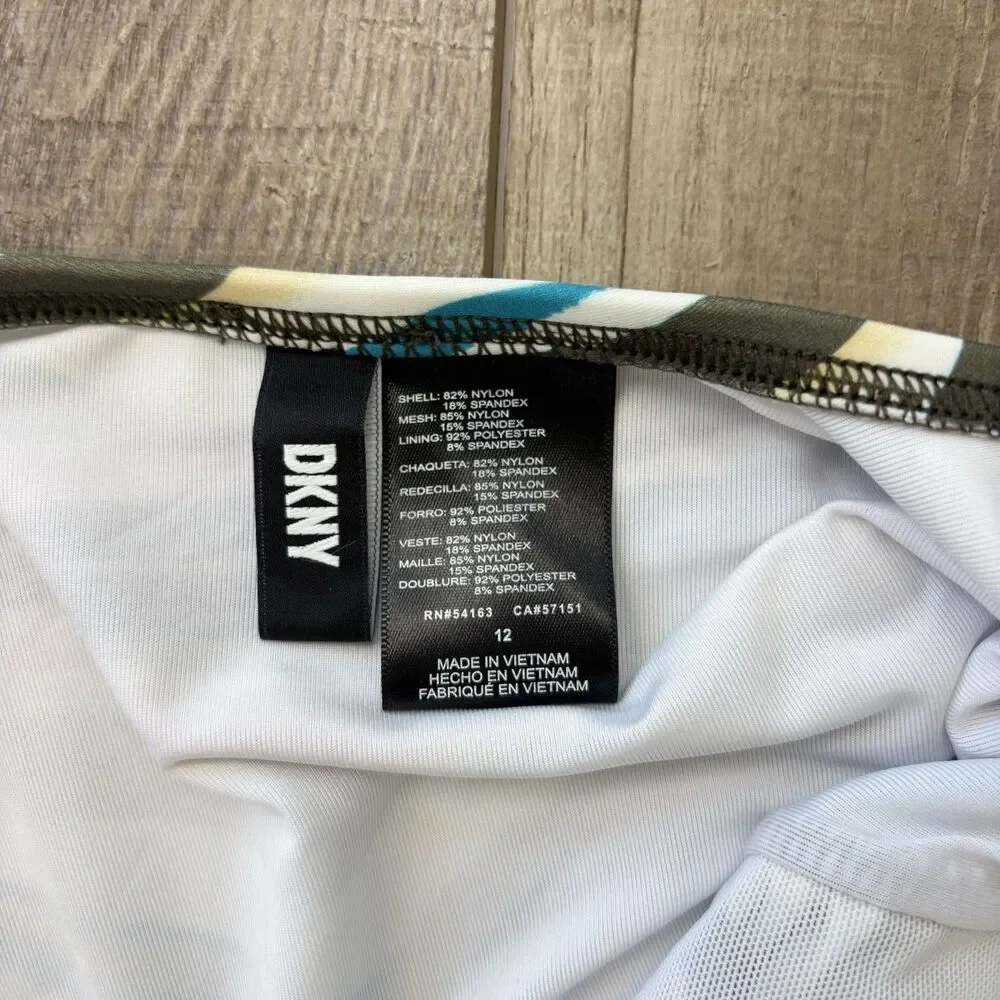 DKNY Women Ruffle One Piece Swimsuit Size 12 Colorful Ruched Tummy Control Artsy - Picture 12 of 16